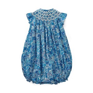 Coco Romper with White Horses Hand Smocking made with Liberty Margaret Annie Azure