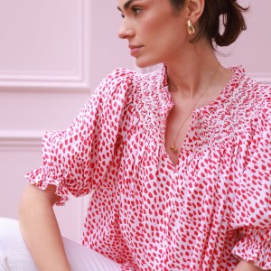 Cleopatra Blouse Pink Panther Cotton with Milkshake Hand Smocking Edition 36